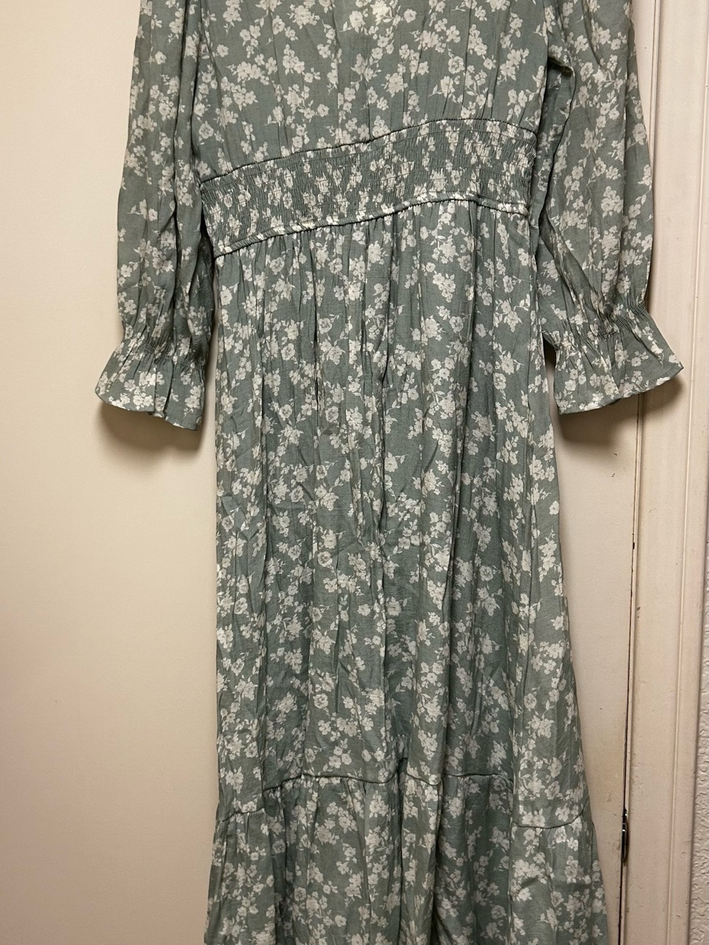 Women’s Sage Green Floral Smocked Waist Dress by “by the river” - Picture 3 of 5